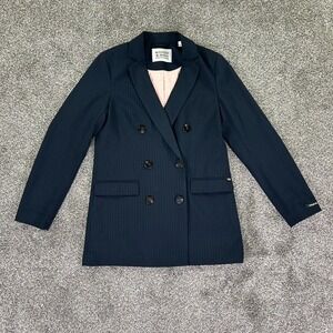 Scotch & Soda Navy Pinstripe Double-Breasted Blazer Womens Small Pink Liner Work